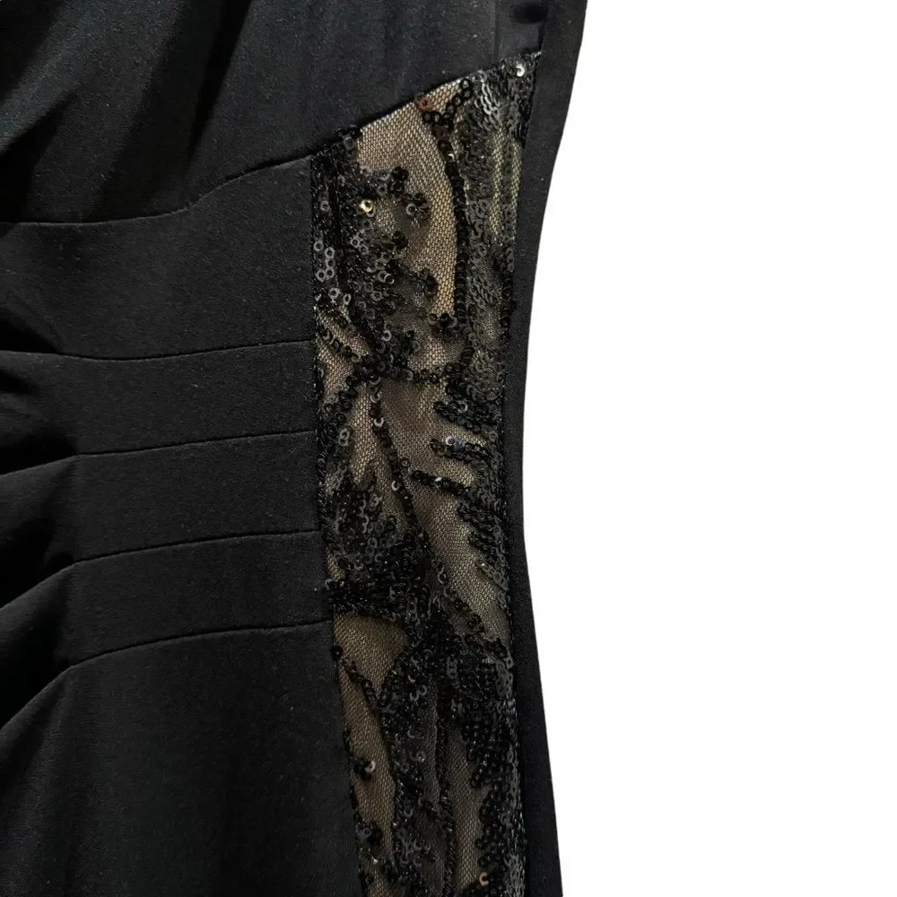 Connected Apparel Long Black Sequined Side Panel Cocktail Dress 12P - Picture 3 of 10